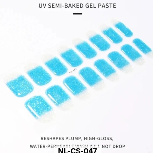 Other - 🖤 3/$12 Blue French Glitter Full Nail 16 Semi Cured Gel Nails - Needs UV Curing